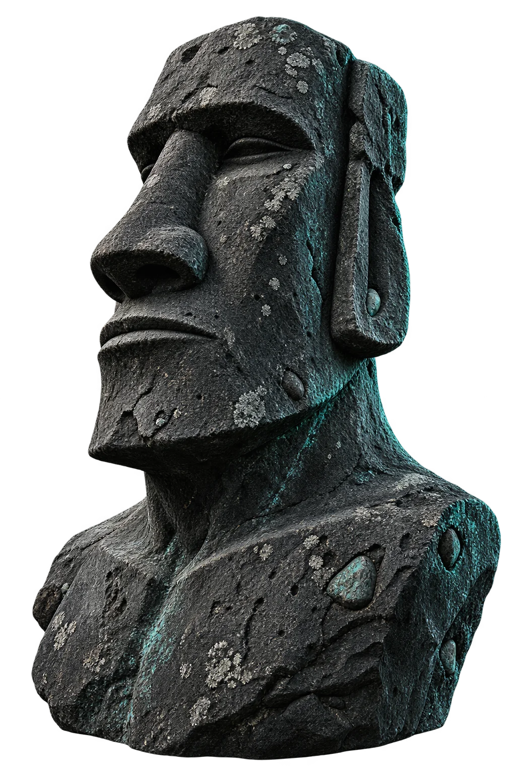 Escultura de un moái en roca volcánica